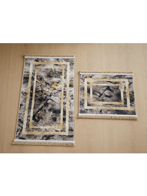 Hakay Aksu Brillant 2'li Banyo Paspas Seti Kaydırmaz Tabanlı Püsküllü Banyo Halısı 60X100CM & 50X60CM (A2-1)