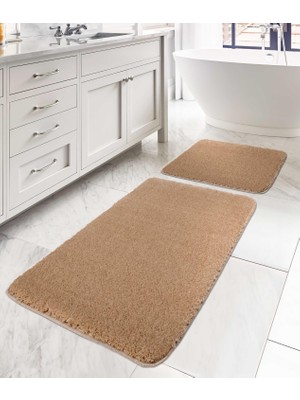 Hakay Koza Home Mino Kaydırmaz Taban Bej 2'li Banyo Paspası 60 x 100-50 x 60, Bej