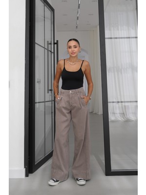Havoş Vizon Önü Tek Pileli Wide Leg Jean