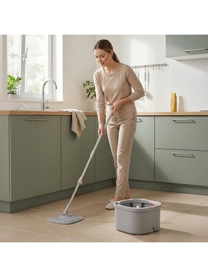 Hakay Deconox Cool Mop Temiz ve Kirli Su Ayıran Otomatik Temizlik Seti - Su Tahliyeli, Paslanmaz Çelik Saplı Mikrofiber Kare Paspas