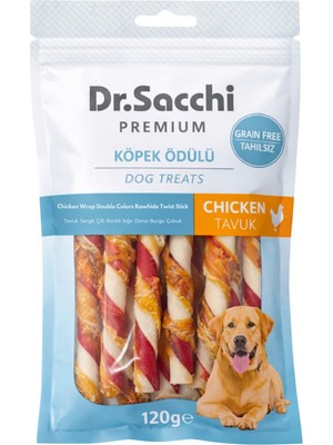 Hakay Dr.sacchi Premium Tavuk Sargılı Çift Renkli Sığır Derisi Burgu Çubuk Tahılsız Köpek Ödülü 5" 12 gr 10'lu
