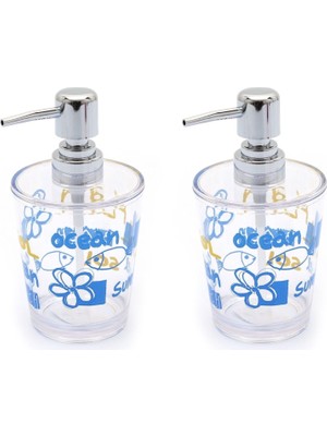 Hakay Bosphorus Homi Banyo Seti Sıvı Sabunluk 2 Adet Deniz Desen Akrilik 8X8X16CM 350ML