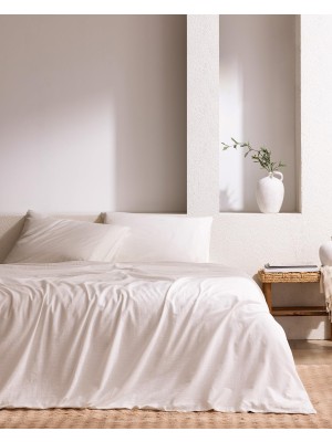 Hakay Tracey Çift KIŞILIK%100 Pamuk Pileli Linen Look Yıkamalı Çarşaflı Nevresim Takımı - Beyaz