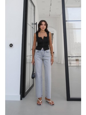Havoş Buz Mavisi Daily Yüksek Bel Fit Mom Jean