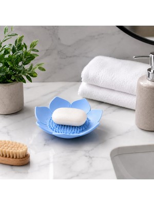 Hakay Lotus Çiçeği Tasarımlı Silikon Sabunluk – Drenajlı ve Esnek Sabun Tutucu, Banyo Mutfak Lavabo Üstü Sabunluk, Mavi