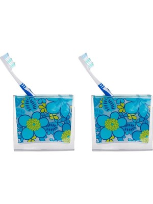 Hakay Sia 2 Adet Diş Firçalik Mavi Çiçekli Akrilik 10X10X3CM Banyo Seti