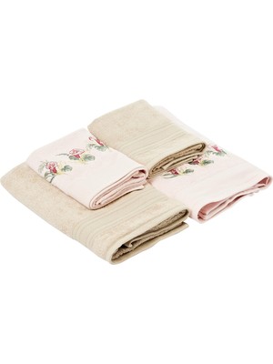 Hakay Taç Floret Çiçekli%60 Pamuk%40 Viskoz Hamam Seti, Somon, 2 Adet 70X150 Cm, 2 Adet 50X90 cm