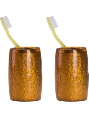 Hakay Sia 2 Adet Diş Firçalik Altin Renkli Poliresin 5X5X7CM Banyo Seti