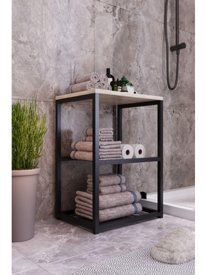 Hakay Intergo, Metal Ayaklı Dekoratif Tel Raflı Banyo Rafı, Traverten, Br1