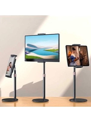 Hakay Coverzone Tablet ve iPad ile Uyumlu Stant – 360° Döner, 90° Eğilebilir, 44CM Yükseklik Ayarlı, Alüminyum Alaşım, 14 Inç'e Kadar Tablet Uyumlu, Eller Serbest Okuma Çalışma Tutucu J2 (14 Inç'e Kadar)