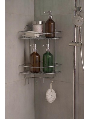 Hakay Sas Haus Krom Yapışkanlı Banyo Köşeliği Düzenleyici, Şampuanlık, Duş Rafı 2 Katlı Ek-02
