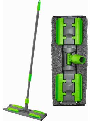 Hakay Teleskopik Saplı, Mikrofiber Bezli Mop - 140 cm Uzunluktaki Teleskobik Sapi ve 360 Derece Dönebilen Uzayıp Kıslan Sap, Istediğin Bezi Tak Kullan Yedek Bezli Döner Saplı Mandallı Mop (Yeşil)