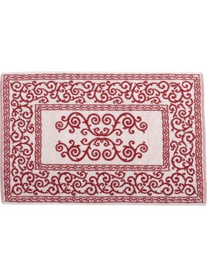 Hakay Homelife - Dikdörtgen Pamuklu Banyo Halısı 45X60 - Italyan Üretimi Yüksek Kaliteli Duş Matı Makinede Yıkanabilir - Kırmızı - Barok Dekorasyon
