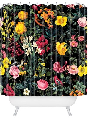 Hakay Society6 Burcu Korkmazyurek Çiçek ve Kuş Desenli Duş Perdesi, 182,88 cm x 175,32 Cm, Çoklu