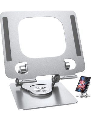 Hakay Rever Tablet Standı 360° Dönen Metal Masaüstü Açılı Katlanabilir Tablet Tutucu Stant
