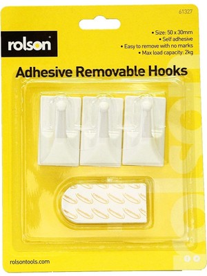 Hakay Rolson 61327 3pc Removable Adhesive Hooks, Black