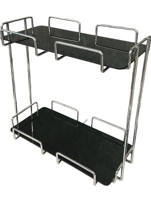 Hakay 2 Katlı 28X14 Gümüş Banyo ve Kozmetik Düzenleyici - Çift Katlı Sunum ve Servis Tepsisi - Makyaj Organizeri