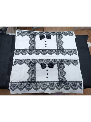 Hakay Serdar Çeyiz Evi Ağır Güpürlü Damat Havlusu Beyaz 50 x 90