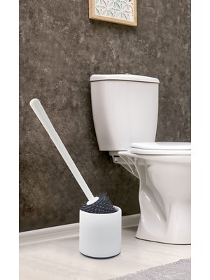 Hakay Ata Home Silikon Wc Tuvalet Banyo Fırçası Klozet Fırçası Beyaz-Gri Oval
