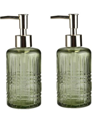 Hakay Banyo Seti Cam Sıvı Sabunluk 2 Adet,kristal Desenli Yeşil 300ML 6,8X17,6CM