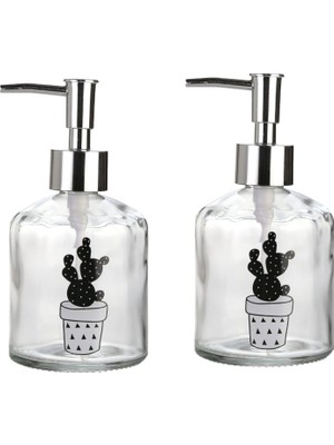 Hakay Bosphorus Homi Banyo Seti Cam Sıvı Sabunluk 2 Adet,kaktüs 2 Desen 300ML 7,6X15,5CM