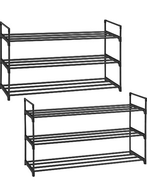 Hakay Songmıcs 3 Katlı Ayakkabı Rafı, Ayakkabı Saklama Düzenleyici, 2'li Set, Metal Saklama Rafı, 30 x 92 x 54 Cm, Siyah LSA06BK
