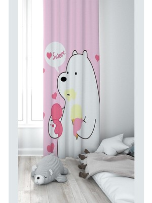 Hakay Pelangi Pembe Ayıcık Desenli Dijital Baskı Yıkanabilir Bebek Çocuk Odası Fon Perdesi, Karışık Renkli 140 x 200