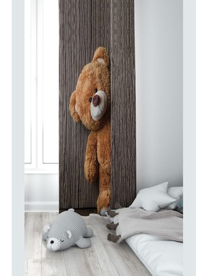 Hakay Pelangi Kahve Ayıcık Desenli Dijital Baskı Yıkanabilir Bebek Çocuk Odası Fon Perdesi, Kahve 70 x 240