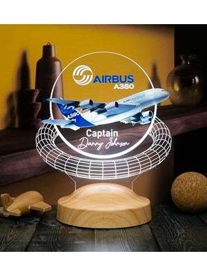 Hakay Airbus A380 Yolcu Uçağı Renkli Baskılı Kişiye Özel 3D LED Lamba, Uçak - Pilot Hediyesi