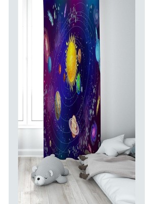 Hakay Pelangi Mavi Samanyolu Temalı Dijital Baskı Yıkanabilir Bebek Çocuk Odası Fon Perdesi, Mavi 140 x 240