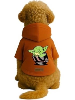 Hakay Baskılı Içi Polarlı Köpek ve Kedi Kıyafeti & Elbisesi - Turuncu Renk Kapüşonlu Hoodie B729A Xs