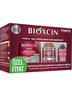 Hakay Bioxcin Forte Yoğun Bakım Kiti – Saç Dökülmesine Karşı Şampuan, Serum & Tablet Seti; Yoğun Saç Bakımı, Bitkisel Içerik – 3’lü Paket