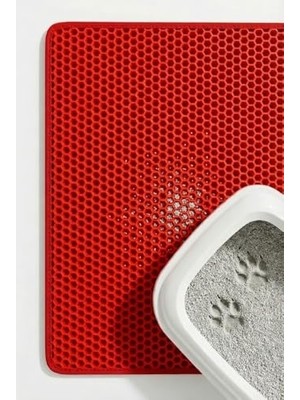 Hakay Pugalo Cleanpaw Premium Kedi Tuvalet Önü Paspası, Çift Katmanlı Kedi Kumu Toplayıcı, Geniş Delikli, Kolay Temizlenir (Kırmızı, 50 x 75)