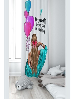 Hakay Pelangi Beyaz Prenses Desenli Dijital Baskı Yıkanabilir Bebek Çocuk Odası Fon Perdesi, Mavi-Pembe 140 x 270
