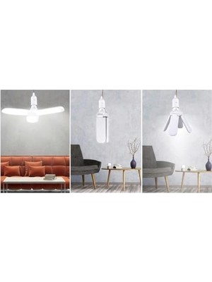 Hakay 30 Watt 4 Kollu Pervane LED Ampul, Katlanabilir Fan Tipi Tavan Lambası, 6500K Beyaz Işık, 3250 Lümen, E27 Duy Uyumlu, Enerji Tasarruflu Atölye ve Oda Aydınlatması          [enerji Sınıfı F]