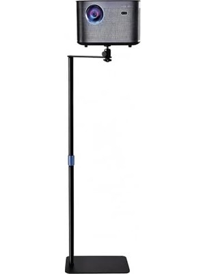 Hakay Projektör Standı 63-120 cm Ayarlanabilir Yükseklikli Zemin Tipi Projektör Tripodu 360 Derece Dönebilen Mini Projektör Kamera Telefon Tutucu Uyumlu Metal Masaüstü | Jorrezi JR-TY02 Siyah