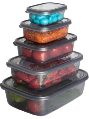 Aesco Aes Home Nare Dikdörtgen Sızdırmaz Saklama Kapları Füme (5'lı Set)