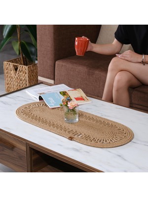 Aesco Modern Doğal Jüt Dokuma Masa Örtüsü, Örgülü Sehpa Yolluğu, Oval Masa Örtüsü Yemek Masası Veya Teras Için (Standart)