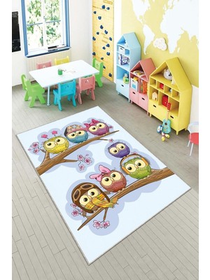 Hakay Pelangi Lila Kuş Desenli Çocuk Yıkanabilir Kaymaz Taban Leke Tutmazbebek ve Çocuk Odası Halısı, Lila 160 x 250