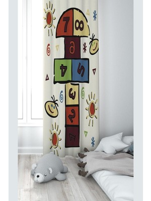 Hakay Pelangi Krem Seksek Desenli Dijital Baskı Yıkanabilir Bebek Çocuk Odası Fon Perdesi, Bej-Renkli 140 x 270