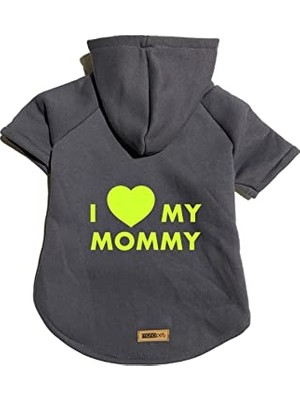 Hakay Kapişonlu Sweatshirt Köpek ve Kedi Kıyafeti - Antrasit I Love Mommy Xs Beden