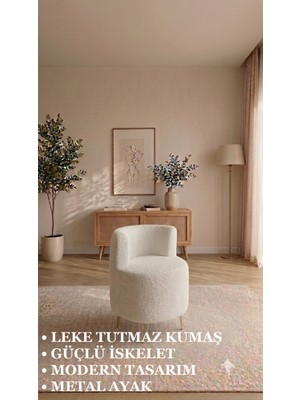 Bm Design Peluş Berjer Koltuk - Metal Gold Ayaklı - Kolay Kurulum