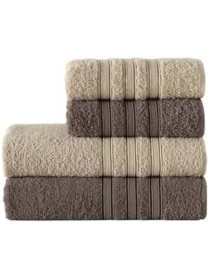 Hakay Riona Pamuklu 50X90-70X140 cm 4'lü Banyo Havlu Seti (Kahve)