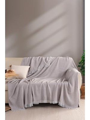 Hakay Carden Organik Pamuklu Kaymaz Koltuk Örtüsü Desenli 200X230 cm Kanepe Çekyat Buldan Bezi Bej