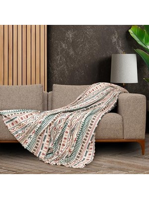 Hakay Softmicro Boho Etnik Desenli Mikrofiber Koltuk Örtüsü ve Tv Battaniyesi, Koltuk Şalı, Kaymaz Turkuaz 130X180 cm