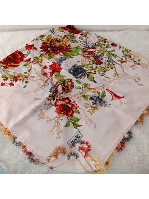 Hoaryage Reyhan El Emeği Iğne Oyası Yazma , Fular ,yemeni, Mevlit Örtüsü , Baş Örtüsü 4 Kenarı Oyalı %100 Pamuk 100*100CM