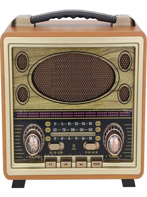 Hakay Ultratekno M-2027BT Gerçek Ahşap Eskitme Kaplama Radyo Fm Am Sw USB Tf Aux Destekli Bluetooth Hoparlör, Turuncu