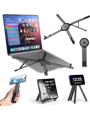 Hakay Manyetik 3’ü 1 Arada Ayarlanabilir Masaüstü Laptop, Tablet ve Telefon Standı – Katlanabilir Metal Gövde