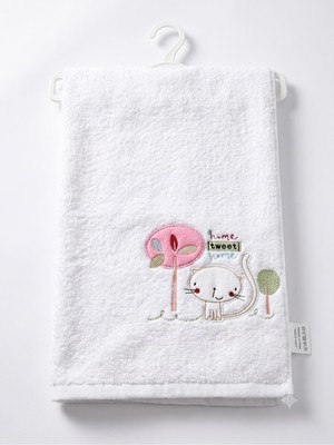 Hakay TINYCARE%100 Pamuklu, Nakışlı, Hipoalerjenik Bebek Çocuk Banyo Havlusu- Yumuşak Doku, Beyaz, 85X115CM (Sevimli Kedi)