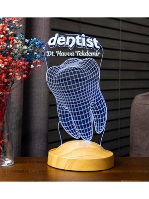 Hakay Diş Hekimi Için 3D Dentist LED Lamba - Dünya Diş Hekimleri Günü Hediyesi, Isimli Kişiye Özel Tasarım